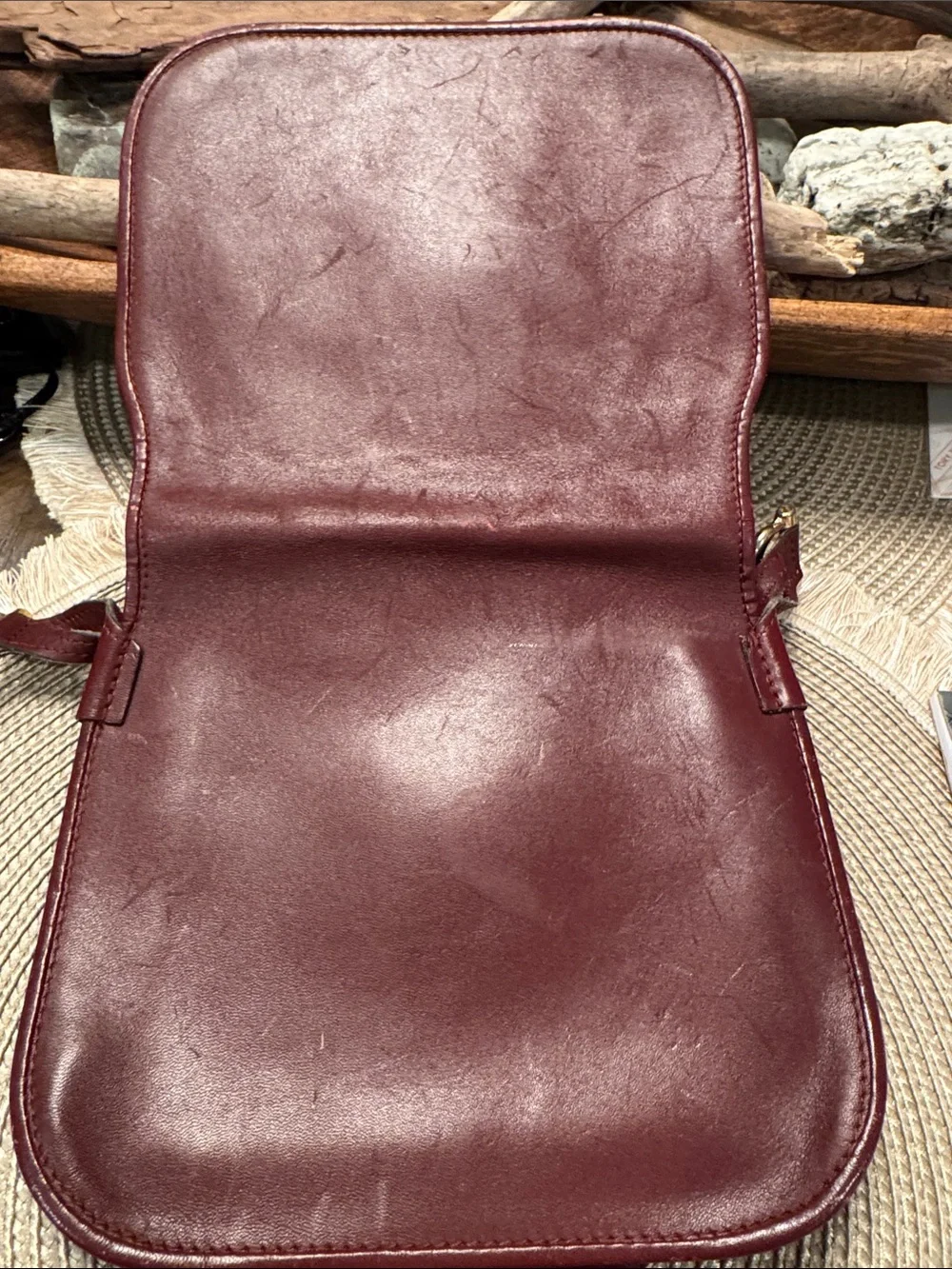 Cartier Leather Messenger Bag in Deep Burgundy with Matching Card Case